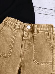 SHEIN Baby Girls' Y2K Pink Loose Straight-Leg Denim Pants,Baby Girl Fall Clothes,Fall Back To School Cute  Jeans Clothes Outfits