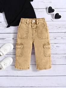 SHEIN Baby Girls' Y2K Pink Loose Straight-Leg Denim Pants,Baby Girl Fall Clothes,Fall Back To School Cute  Jeans Clothes Outfits