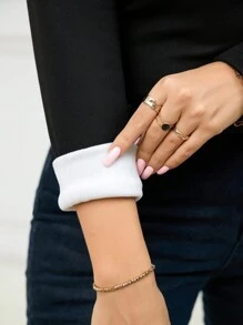 SHEIN Clasi 1 件女式黑色长袖保暖内衬保暖 T 恤，加大码，秋冬季 - 黑色 - 查看 3