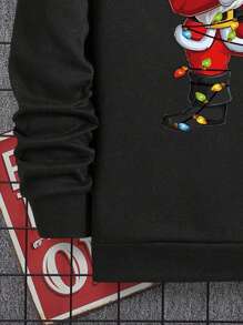 Manfinity Men's Santa Claus Print Fleece Sweatshirt, Christmas - Black - View 5