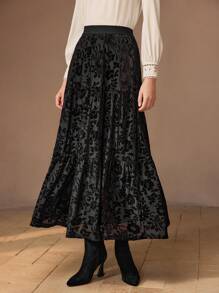 MOTF PREMIUM 花卉网布层叠下摆短裙 - 黑色 - 查看 6