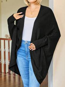 Plus Size Solid Color Casual Long Sleeve Cardigan - Black - View 3