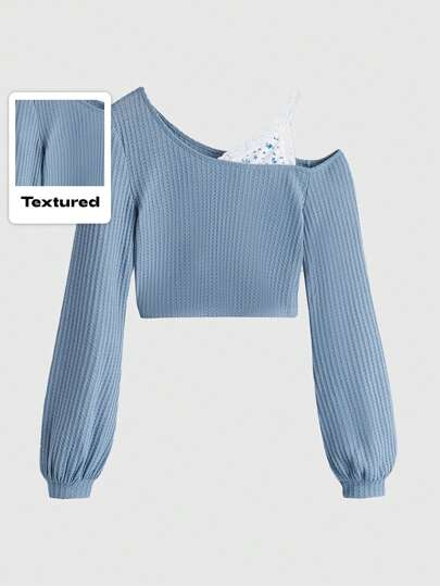 ROMWE Kawaii Camiseta corta con estampado floral de 2 en 1, escolar