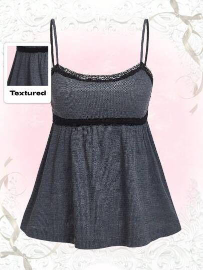 Kawaii Lace Trim Peplum Babydoll Cami Top