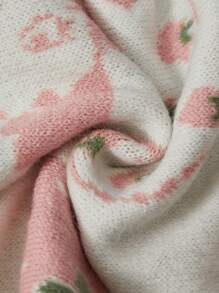 Strawberry Shortcake X SHEIN 卡通人物草莓图案针织粉色加厚保暖流苏围巾，礼品创意