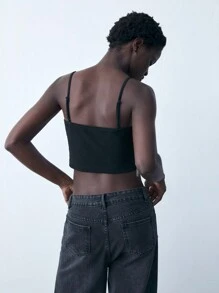 Maija Women's Black Spaghetti Strap Tassel Accent Tank Top, Autumn