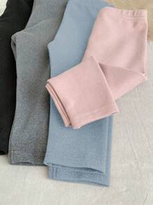 SHEIN LMoss Kids LMoss 4 双女婴弹力腰纯色针织打底裤套装，适合秋冬季 - 彩色 - 查看 4