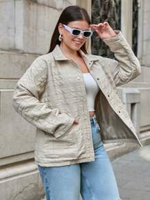 RueChic Women's Plus Raglan Sleeve Pocket Pacthed Quilted Winter 
Coat - White - View 3