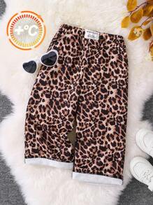 SHEIN 年轻女孩针织豹纹字母宽松休闲运动裤 - 彩色 - 查看 1