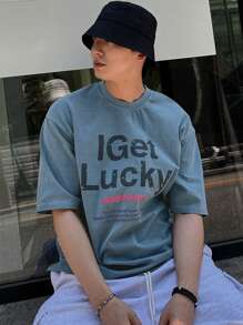 DAZY Men's Summer Casual Slogan Print T-Shirt - Blue - View 8