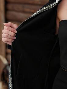 SHEIN MOD 1 pieza Abrigo de mujer elegante con cuello vuelto y bloqueo de color de manga larga, adecuado para otoño e invierno, abrigos largos de mujer, abrigo negro, chaquetas de otoño para mujer, abrigo tipo trinchera para mujer, abrigo de invierno para mujer, abrigo largo