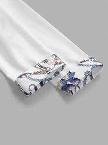 TaskEZ 女士花卉印花领长袖衬衫和铅笔裙办公室套装 - 白色 - 查看 5