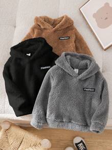 3pcs/Set Baby Boy Cute Fleece Sweatshirt Set, White And Khaki,In Fall/Winter - Multicolor - View 3