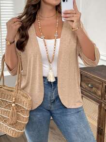 EMERY ROSE Plus Size Vacation Outfits Woman Women Cardigans Solid Color Asymmetric Hem Casual Resort CostumeJacket ,Spring