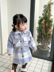Palton din lână în carouri pentru fete, toamnă/iarnă