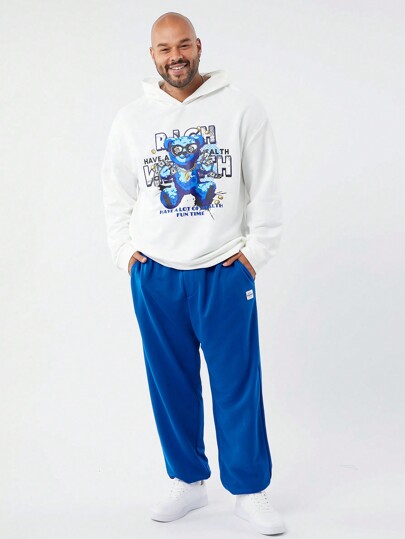 Manfinity VCAY Plus Size Men's Loose Teddy Bear Hoodie And Drawstring Pants 2 Pieces Set, For Fall Winter