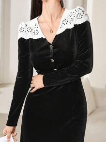 Modelyn Women's Elegant Colorblock Patchwork Dress, Autumn Long Evening Dresses