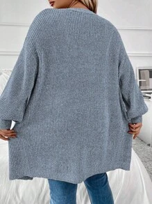 SHEIN LUNE 大码女式纯色宽松落肩长袖开衫，春秋季，冬季 - 藍色 - 查看 2