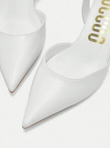 CUCCOO BIZCHIC Apricot Color Mirror Surface Women's Chunky Heel Pumps - White - View 7