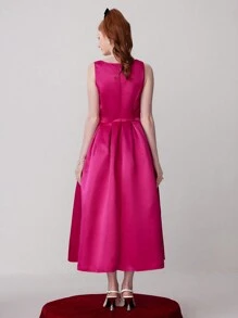 SHEIN Belle 女士方领褶皱荷叶边花卉点缀正式晚礼服 - 玫紅色 - 查看 2