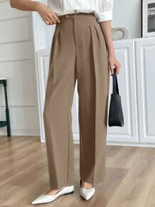 DAZY Women Straight Leg Asymmetrical Waist Long Pants,Women Dress Pants - Brown - View 5
