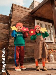 SHEIN 1 件年轻女孩可爱/复古/休闲/返校格子运动衫和吊带裙两件套服装，适合学校和户外玩耍，春/秋/冬 - 彩色 - 查看 4