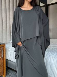 DAZY Women's Simple & Loose Layered Design Dress Loungewear Pajama - Blue - View 7