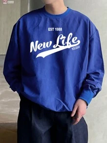 DAZY Men's Letter Print Pullover Sweatshirt, Autumn - Blue - View 1