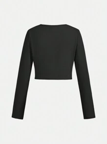 SHEIN Girlism Teen Girl Solid Knit Cropped Casual Long Sleeve Cardigan,In Fall/Winter