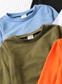 SHEIN 5 件装男婴圆领长袖 T 恤，多种颜色，适合日常穿着和各种场合，四季皆宜 - 彩色 - 查看 7