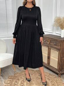 EMERY ROSE 大码优雅纯色泡泡袖连衣裙，秋冬女装