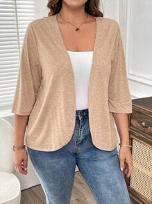 EMERY ROSE Plus Size Vacation Outfits Woman Women Cardigans Solid Color Asymmetric Hem Casual Resort CostumeJacket ,Spring