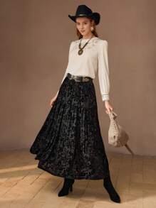 MOTF PREMIUM 花卉网布层叠下摆短裙 - 黑色 - 查看 2