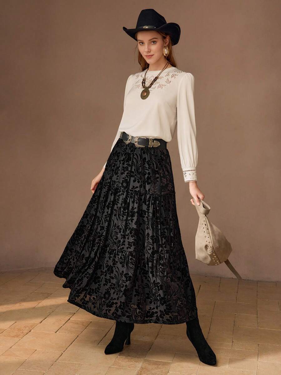 MOTF PREMIUM 花卉网布层叠下摆短裙