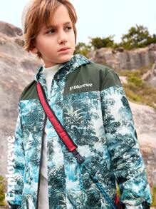 SHEIN Tween Boy 户外探险字母和风景印花保暖内衬连帽夹克，适合日常徒步旅行 - 彩色 - 查看 3