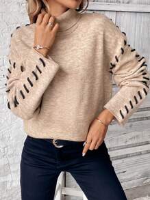 SHEIN LUNE Damen Loose Fit Rollkragenpullover mit Kontrastfarbe, bequemer Lässig Pullover für den Herbst