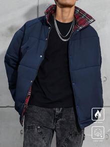 Manfinity Hypemode Men's Reversible Casual Loose Short Winter Jacket, Winter Clothes,Christmas - Navy Blue - View 5