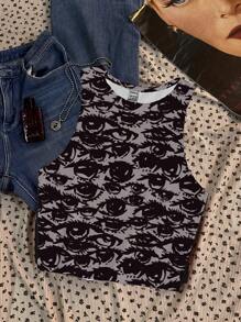 Attitoon Áo ba lỗ in hình mắt toàn thân cổ tròn phong cách Grunge giản dị dành cho nữ, mùa hè - trắng - Xem 1