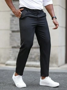 Manfinity Mode Men Solid Color Minimalist Casual Dress Pants - Black - View 3