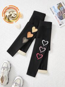 2pcs/Set Tween Girls' Casual Solid Color Basic Leggings, Thermal Lined , Thickened Chic Outfits For Autumn/Winter - Black - View 1