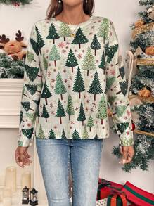 Chiquease Suéter de cuello redondo de manga larga con estampado de árbol de Navidad para mujer, tops de manga larga, jersey de punto para otoño e invierno - Multicolor - Ver 4