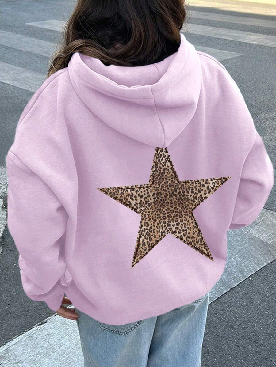 INAWLY 长袖五角星印花休闲连帽运动衫，长袖上衣
