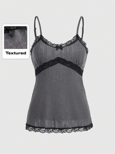 Kawaii Top de camisola con encaje de contraste, escuela