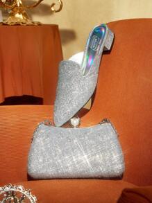 CUCCOO TILAWA Giày cao gót thấp lấp lánh màu xanh lá cây thời trang dự tiệc cho phụ nữ vào dịp Giáng sinh và năm mới, mùa thu và đông - Bạc - Xem 2