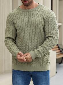 Manfinity Homme Men's Plus Size Casual Solid Color Knitted Sweater, Autumn