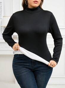 SHEIN Clasi 1 件女式黑色长袖保暖内衬保暖 T 恤，加大码，秋冬季 - 黑色 - 查看 6