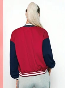 VARSIVA Striped Collar Color Block Buttoned Long Sleeves Women Outdoor Jackets - Multicolor - View 2