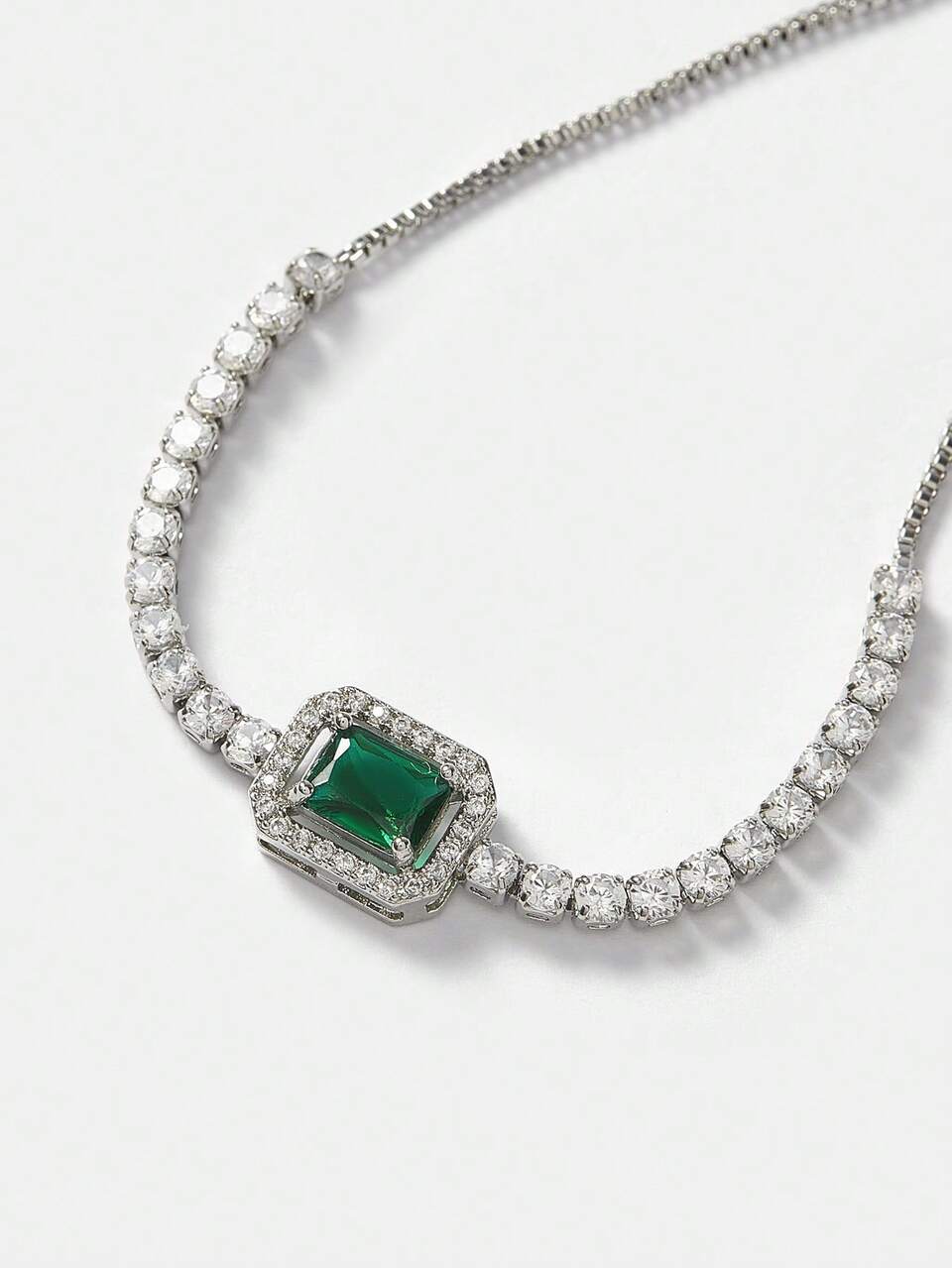 1PC SILVERTONE ELECTROPLATED GREEN ZIRCONIA DECOR SIMPLE DRAWSTRING BRACELET