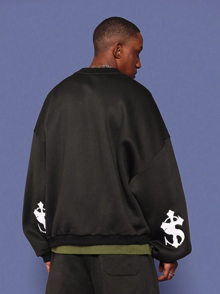 Society オーバーサイズ ゴシック ドルサイン プリント スウェットシャツ