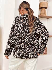 SHEIN VCAY Women's Leopard Print Pocket Long Sleeve Padded Coat, Winter,Halloween Costumes Adults,Thanksgiving Women Outfit,Fall Women Outfits,Long Sleeve,Leopard Jacket,Leopard Costume,Winter Women Coat,Winter Women Dress